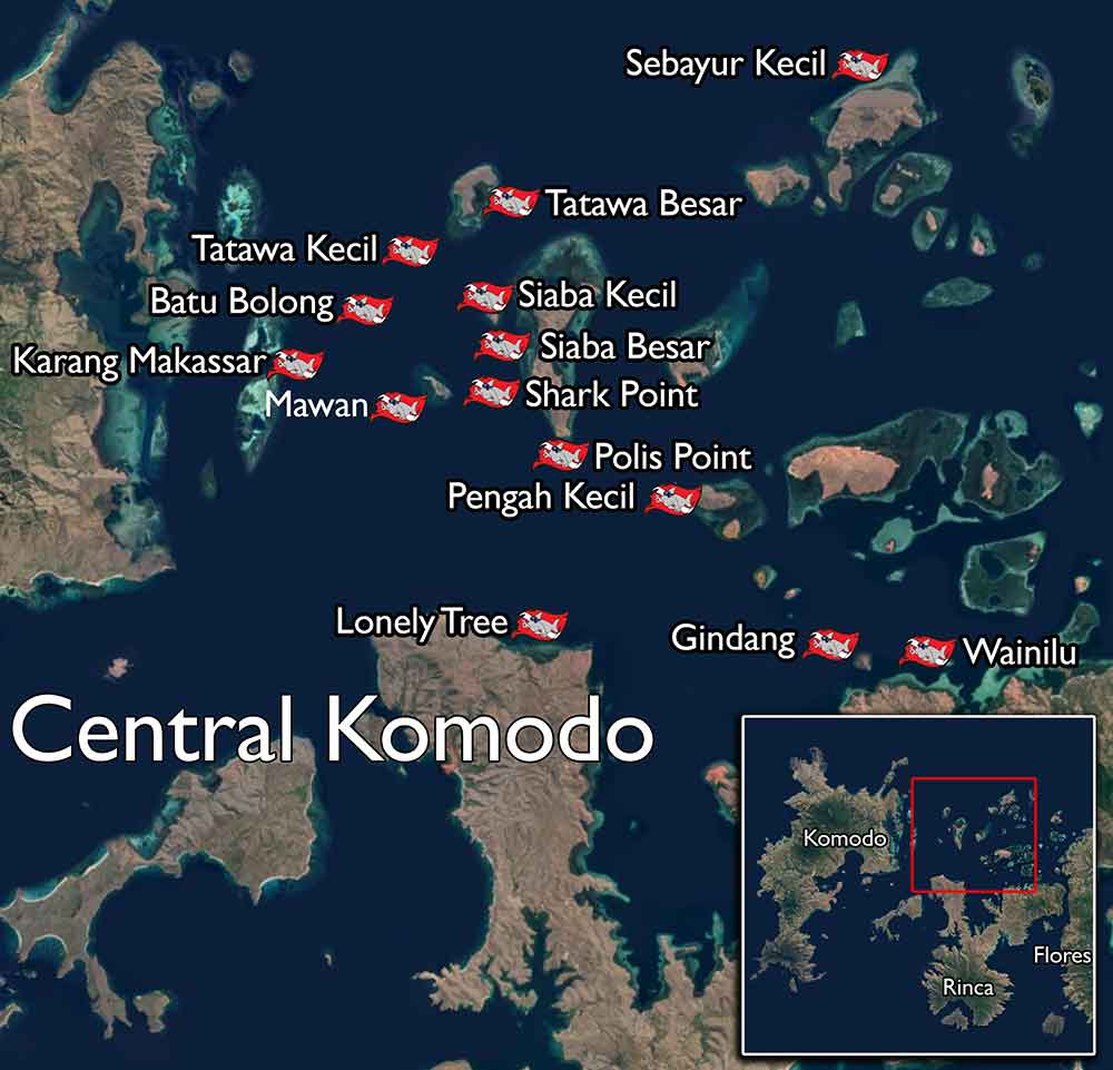central Komodo sive sites map